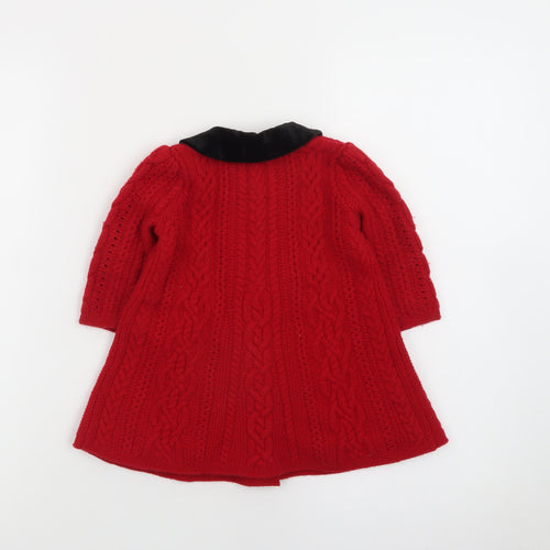 Ralph Lauren Girls Red Wool Blend Cable Knit Collared Cardigan 9-12 Months