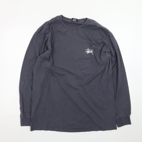 Stüssy Men's Grey Long Sleeve Graphic Logo T-Shirt Size L