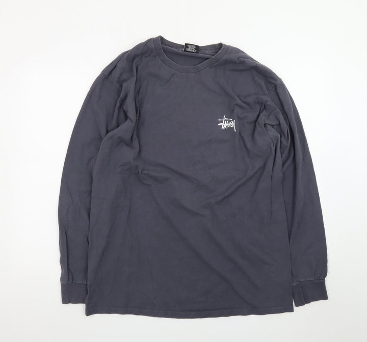 Stüssy Men's Grey Long Sleeve Graphic Logo T-Shirt Size L