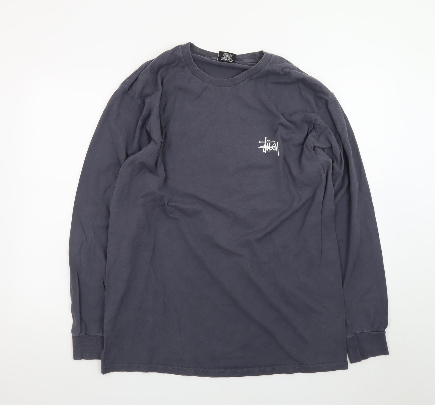Stüssy Men's Grey Long Sleeve Graphic Logo T-Shirt Size L