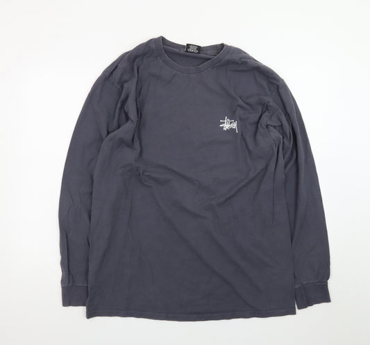Stüssy Men's Grey Long Sleeve Graphic Logo T-Shirt Size L