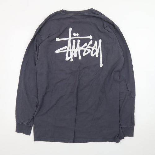 Stüssy Men's Grey Long Sleeve Graphic Logo T-Shirt Size L