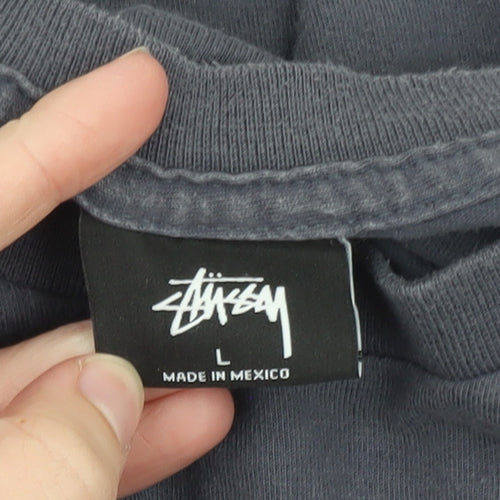 Stüssy Men's Grey Long Sleeve Graphic Logo T-Shirt Size L