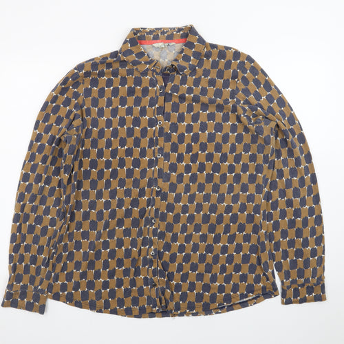 Boden Women’s Brown Geometric Long Sleeve Button-Up Shirt Size 10