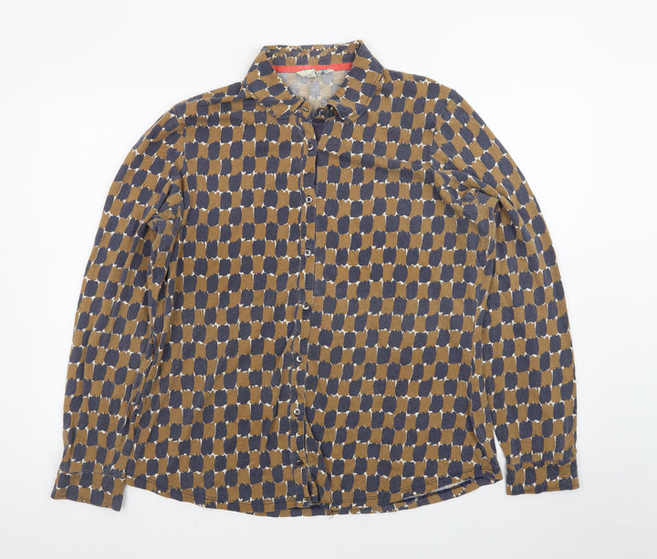 Boden Women’s Brown Geometric Long Sleeve Button-Up Shirt Size 10