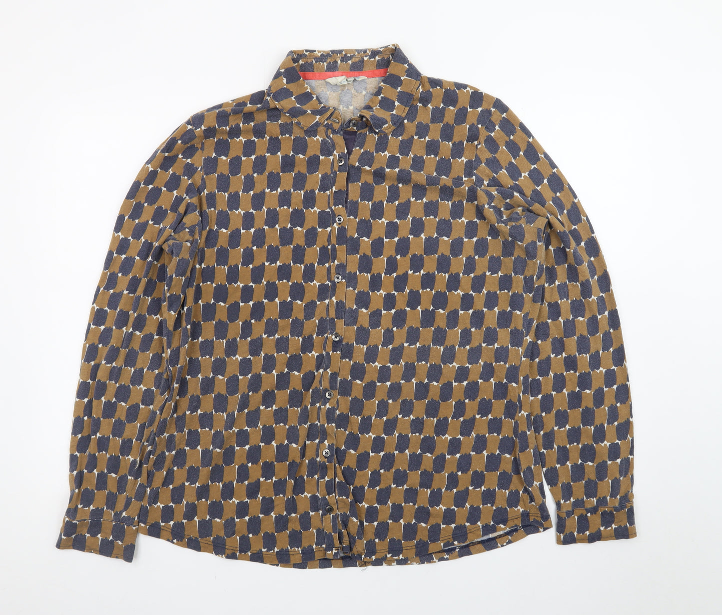 Boden Women’s Brown Geometric Long Sleeve Button-Up Shirt Size 10