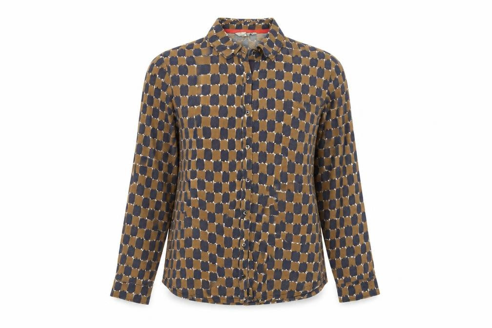 Boden Women’s Brown Geometric Long Sleeve Button-Up Shirt Size 10