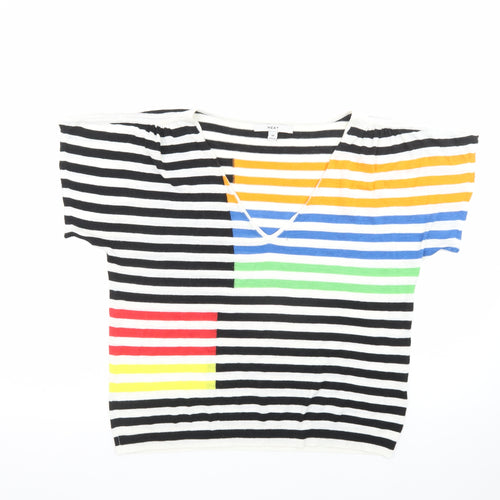 Next Womens Multicoloured Stripe Linen Blend V-Neck T-Shirt Size 14