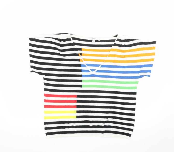 Next Womens Multicoloured Stripe Linen Blend V-Neck T-Shirt Size 14