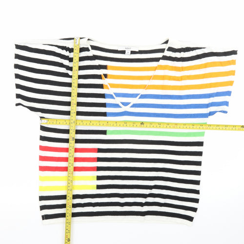 Next Womens Multicoloured Stripe Linen Blend V-Neck T-Shirt Size 14
