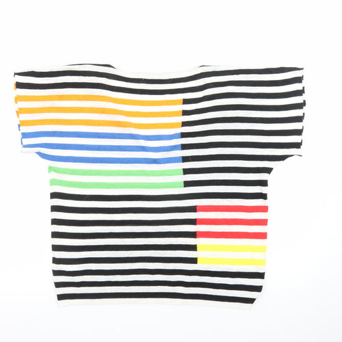 Next Womens Multicoloured Stripe Linen Blend V-Neck T-Shirt Size 14