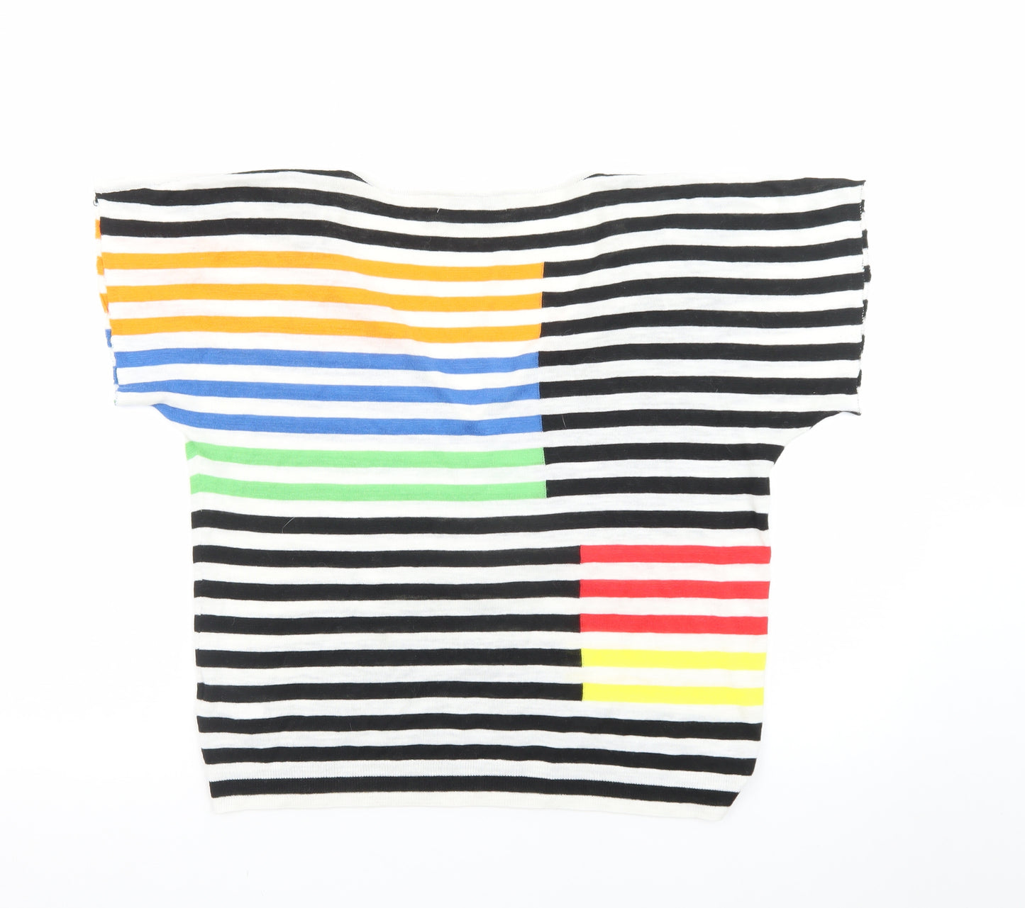 Next Womens Multicoloured Stripe Linen Blend V-Neck T-Shirt Size 14