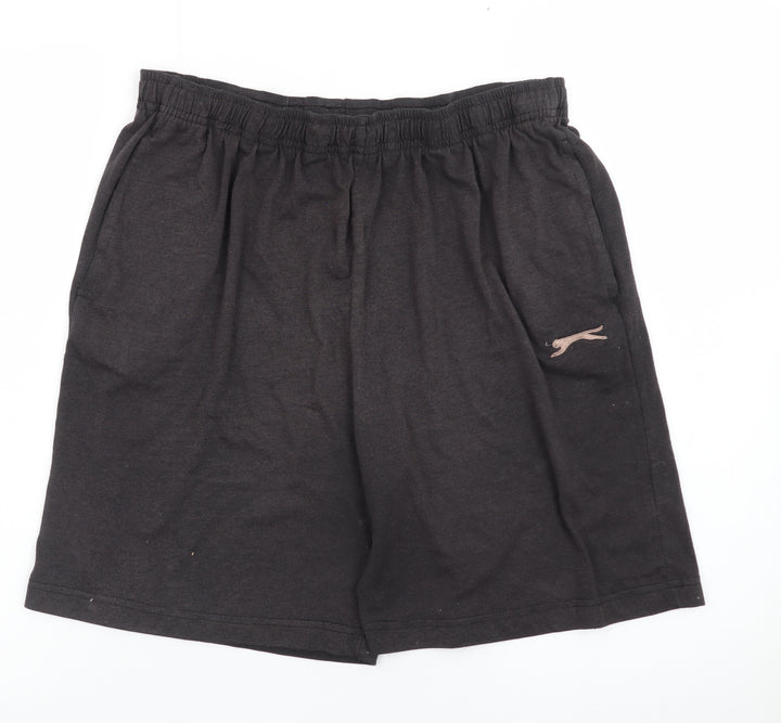 Slazenger Men's Black 2XL Sweat Shorts with Logo and Pockets