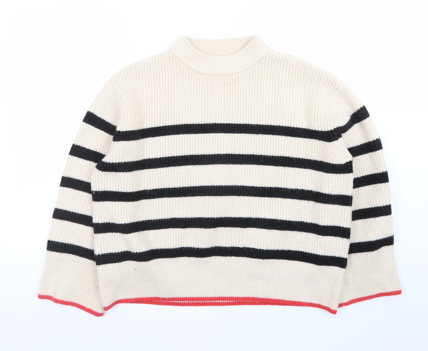 Zara Women Beige Stripe Mock Neck Knit Jumper Size S