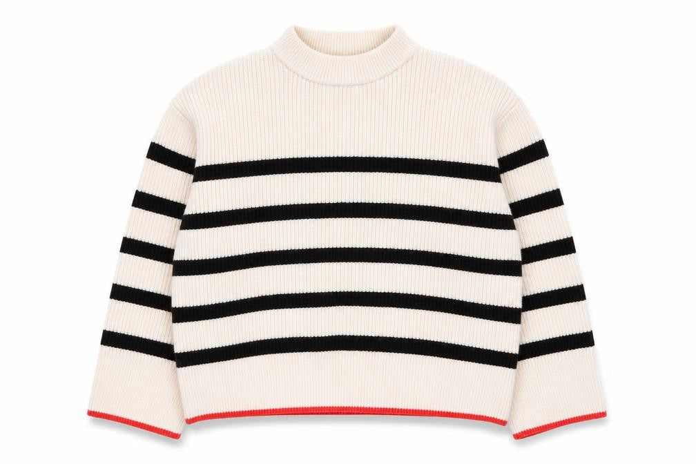 Zara Women Beige Stripe Mock Neck Knit Jumper Size S
