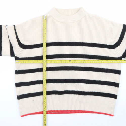 Zara Women Beige Stripe Mock Neck Knit Jumper Size S