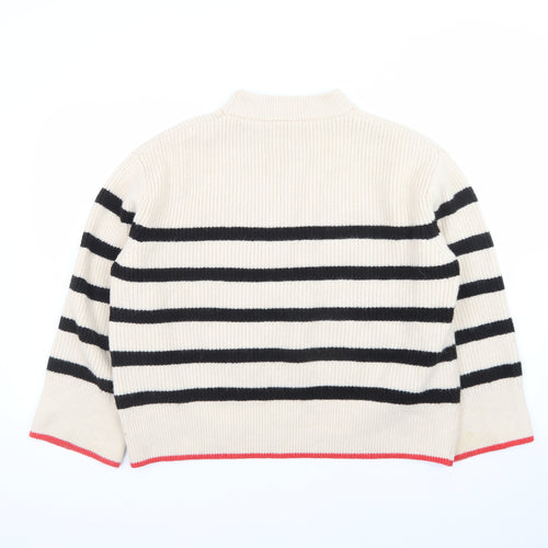 Zara Women Beige Stripe Mock Neck Knit Jumper Size S