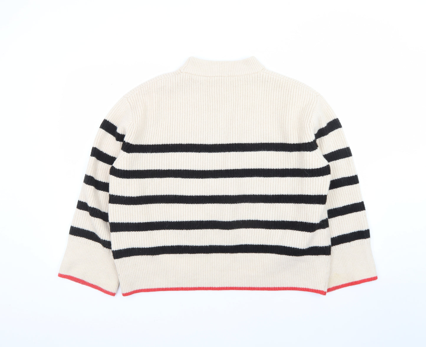 Zara Women Beige Stripe Mock Neck Knit Jumper Size S
