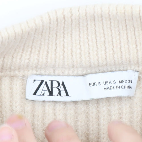 Zara Women Beige Stripe Mock Neck Knit Jumper Size S