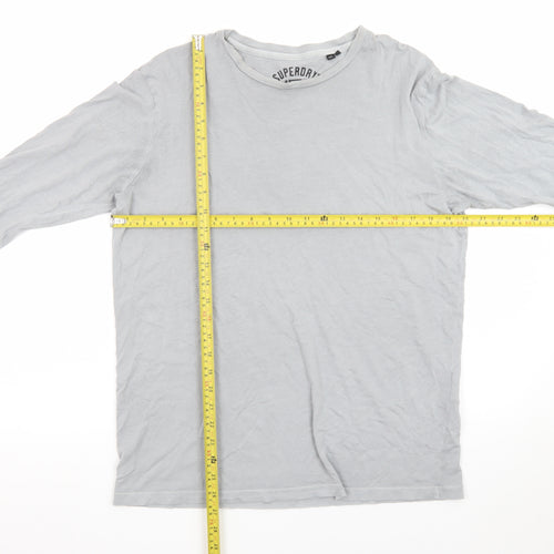 Superdry Men's Grey Long Sleeve Crew Neck Cotton T-Shirt S