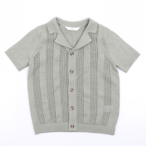 Marks and Spencer Boys Green Short Sleeve Cotton Knit Cardigan 6-7 Years