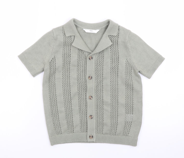 Marks and Spencer Boys Green Short Sleeve Cotton Knit Cardigan 6-7 Years