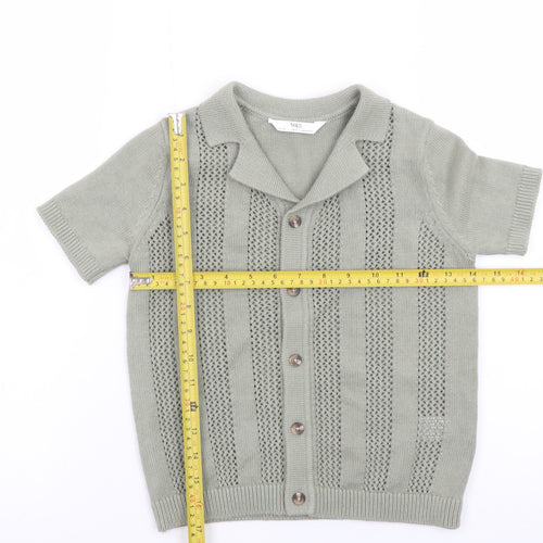 Marks and Spencer Boys Green Short Sleeve Cotton Knit Cardigan 6-7 Years