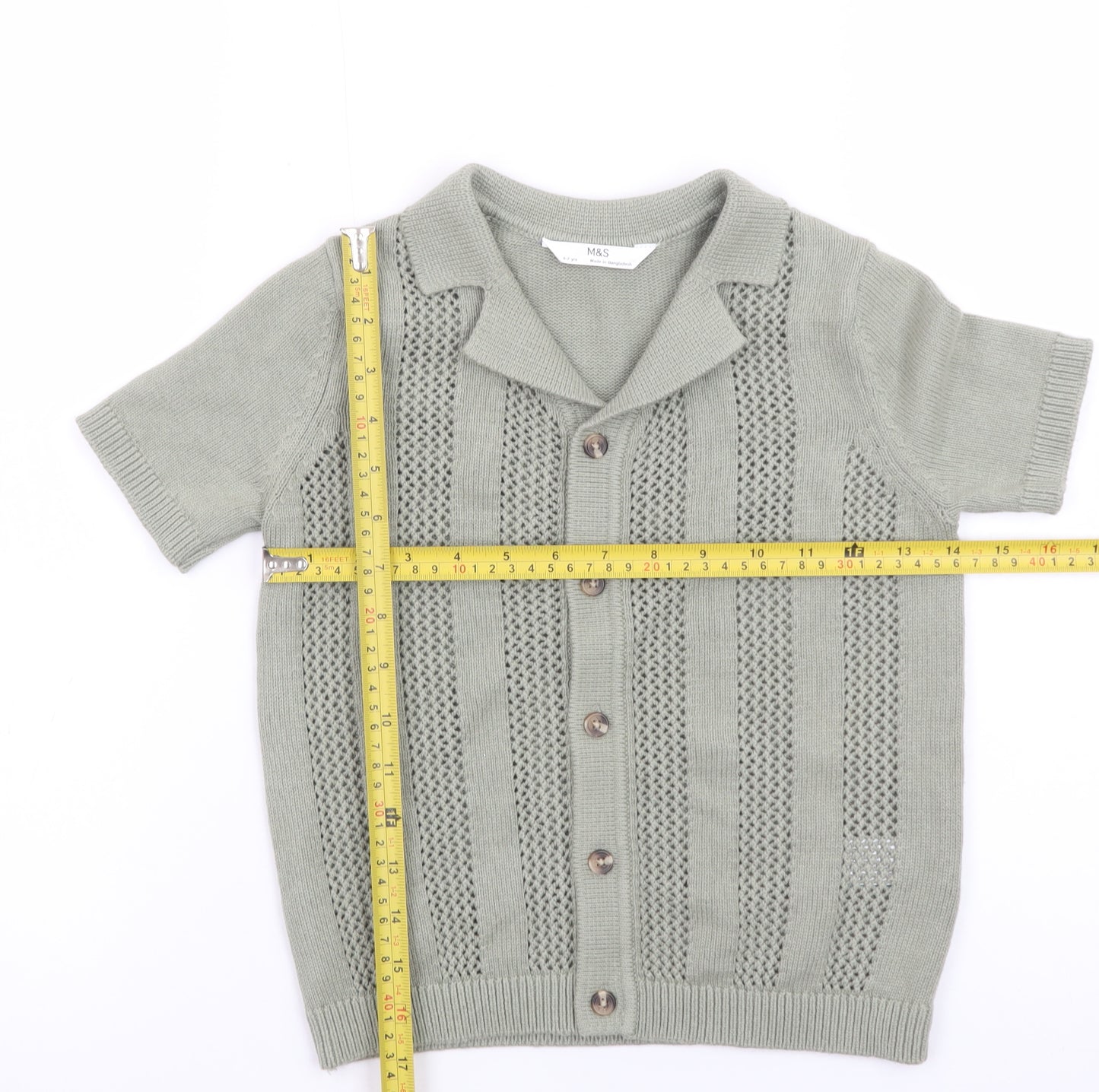 Marks and Spencer Boys Green Short Sleeve Cotton Knit Cardigan 6-7 Years