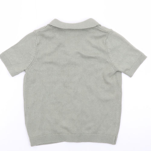 Marks and Spencer Boys Green Short Sleeve Cotton Knit Cardigan 6-7 Years