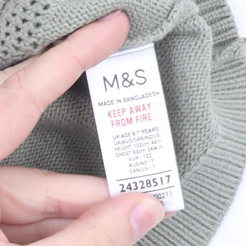 Marks and Spencer Boys Green Short Sleeve Cotton Knit Cardigan 6-7 Years