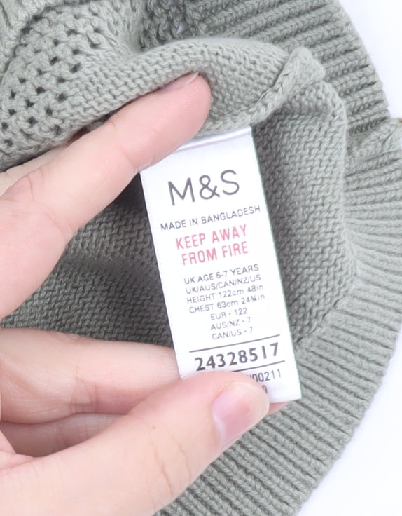 Marks and Spencer Boys Green Short Sleeve Cotton Knit Cardigan 6-7 Years