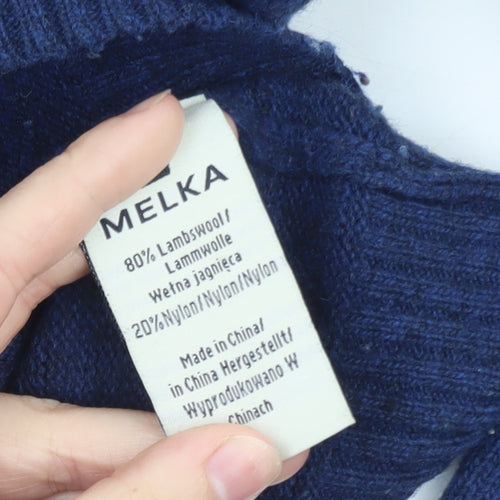 Melka Men's Blue Fair Isle Lambswool Crew Neck Jumper Size S