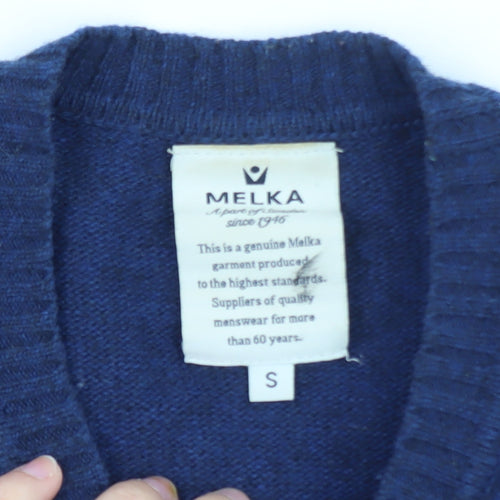 Melka Men's Blue Fair Isle Lambswool Crew Neck Jumper Size S