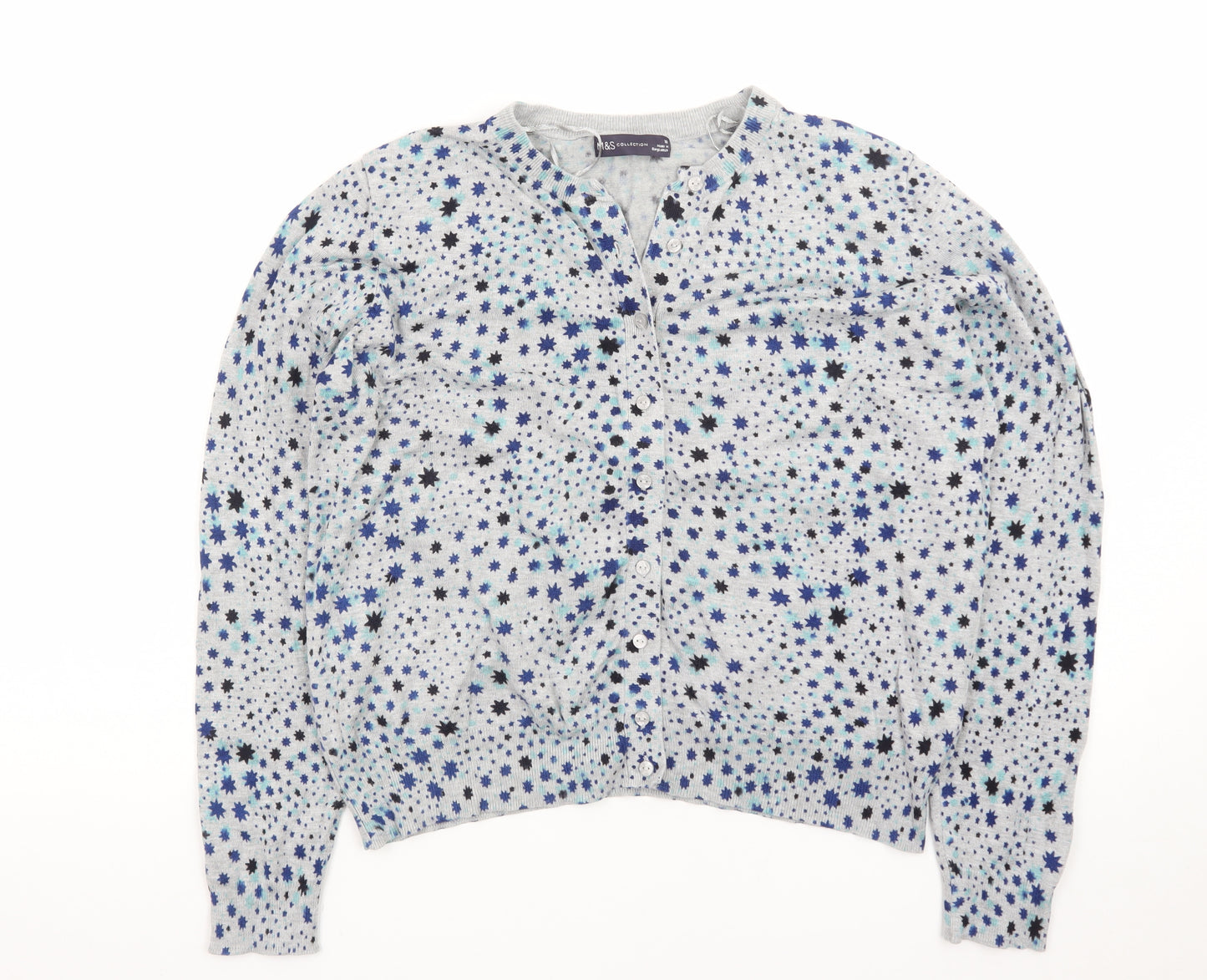 Marks and Spencer Women Blue Star Print Button-Up Cardigan Size 18