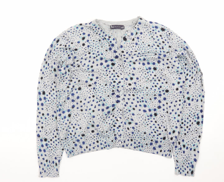 Marks and Spencer Women Blue Star Print Button-Up Cardigan Size 18