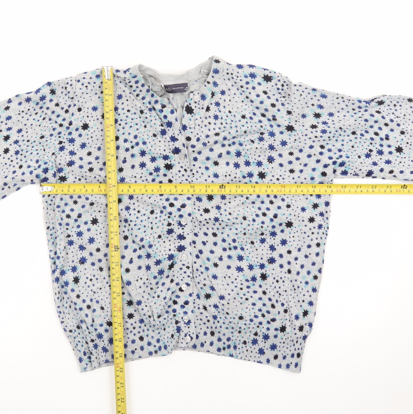Marks and Spencer Women Blue Star Print Button-Up Cardigan Size 18