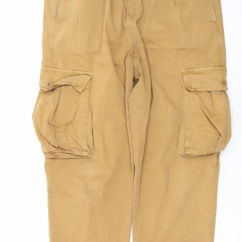 Pulz Jeans Men Beige Cargo Trousers L Relaxed Fit Elastic Waist