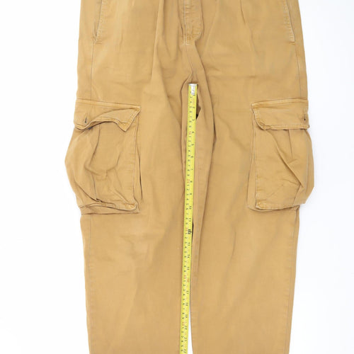 Pulz Jeans Men Beige Cargo Trousers L Relaxed Fit Elastic Waist