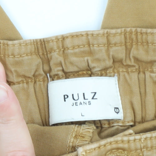 Pulz Jeans Men Beige Cargo Trousers L Relaxed Fit Elastic Waist