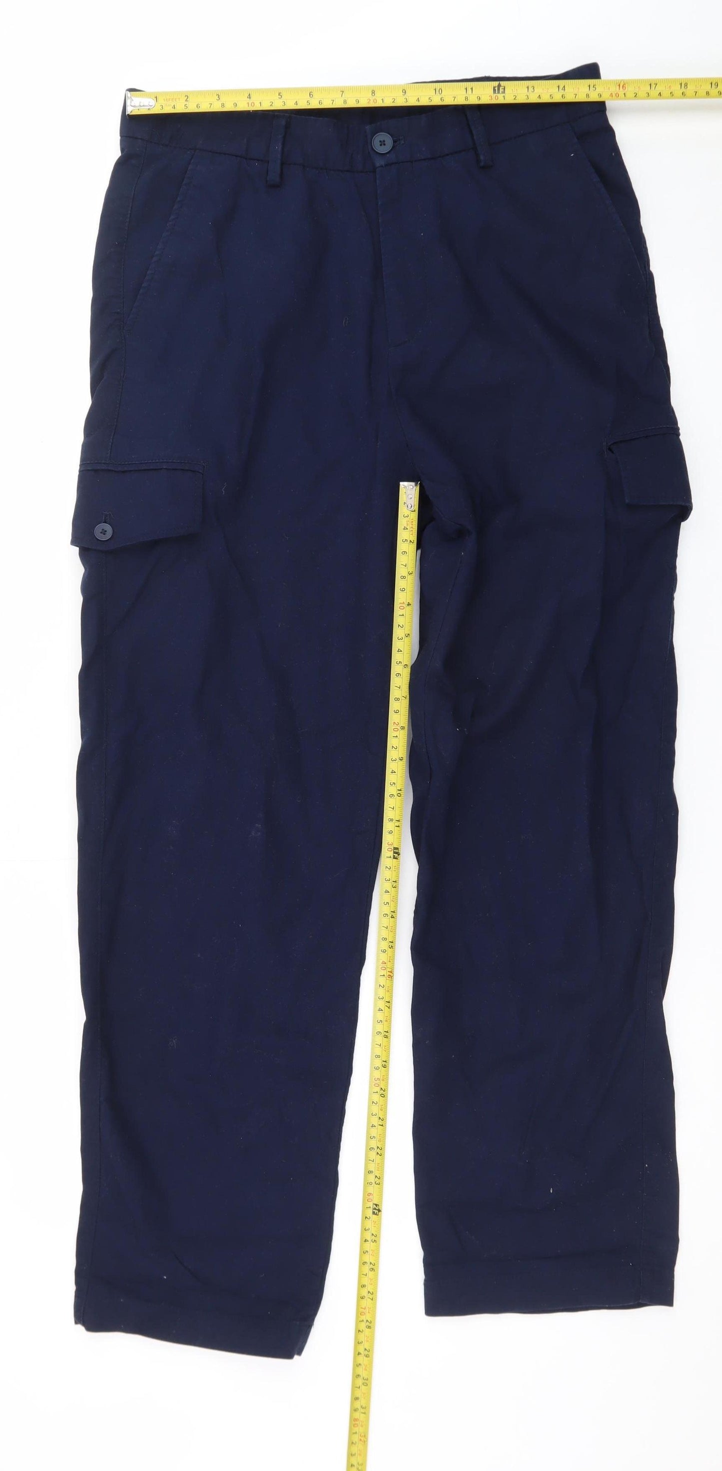 Zara Men Blue Cargo Trousers Size M 31in Regular Cotton Workwear