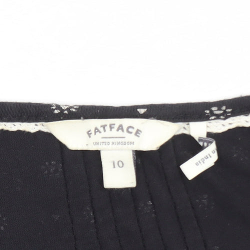 FatFace Women's Black Cotton A-Line Dress Size 10 Bohemian Style