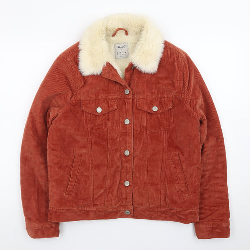 Denim Co. Womens Brown Corduroy Faux Fur Collar Jacket Size 12
