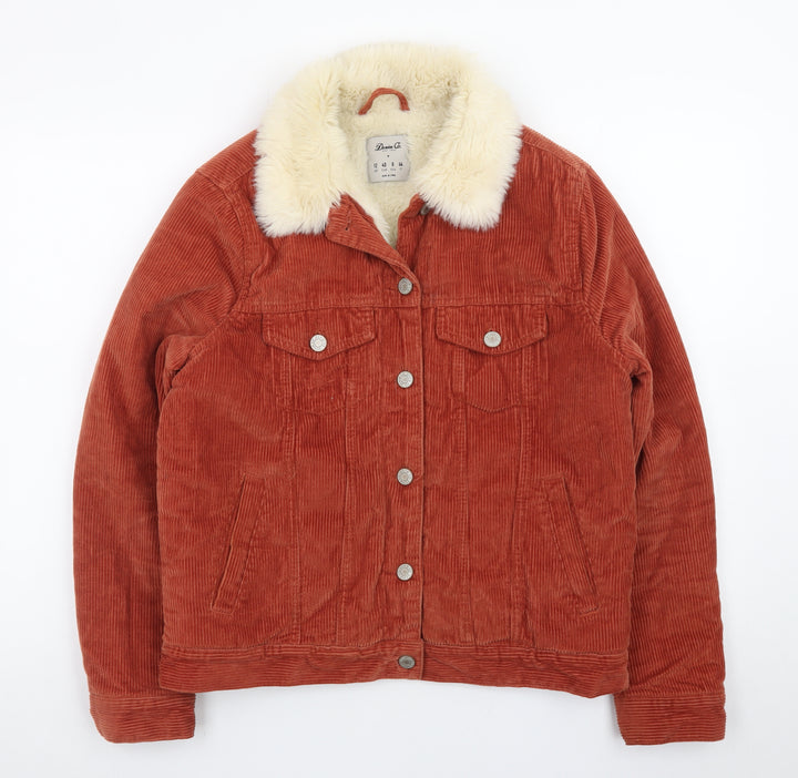 Denim Co. Womens Brown Corduroy Faux Fur Collar Jacket Size 12