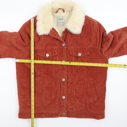 Denim Co. Womens Brown Corduroy Faux Fur Collar Jacket Size 12