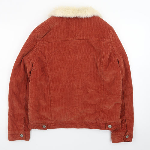 Denim Co. Womens Brown Corduroy Faux Fur Collar Jacket Size 12