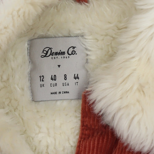 Denim Co. Womens Brown Corduroy Faux Fur Collar Jacket Size 12