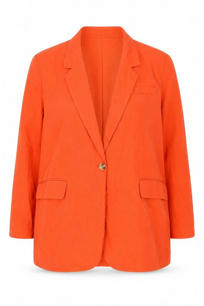 Front view of H&M Women Orange Cotton Blazer, size 16, Regular Fit Mid-Length