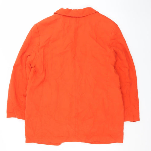 H&M Women Orange Cotton Blazer Size 16 Regular Fit Mid-Length