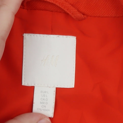 H&M Women Orange Cotton Blazer Size 16 Regular Fit Mid-Length