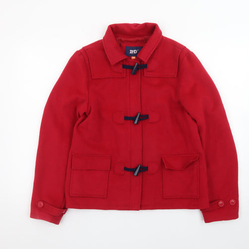 L&D Women Red Wool Toggle Coat Size 14 Short Duffle Style